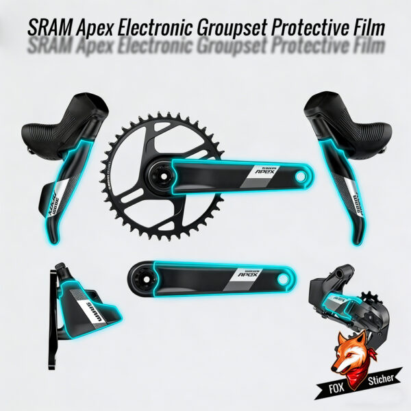 Protective film for SRAM Apex eTap AXS groupset, suitable for road bikes, including shifters, crankset, disc brakes, and rear derailleur