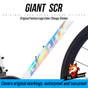 Waterproof replacement stickers for 25 models of Giant SCR road bike frames to change the original logo color